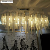 Postmodern Silver Lobby Chandelier: Arch Aluminum Chain 12-Bulb Suspension Light