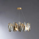Postmodern Smoke Grey Glass Leaf Suspension Lamp Gold Restaurant Island Light / 16
