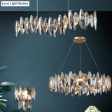 Postmodern Smoke Grey Glass Leaf Suspension Lamp Gold Restaurant Island Light