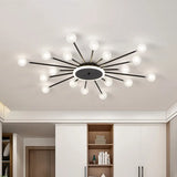 Postmodern Starburst Flushmount Lighting - Frosted Glass 18-Light Ceiling Light Black/Gold Black