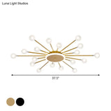 Postmodern Starburst Flushmount Lighting - Frosted Glass 18-Light Ceiling Light Black/Gold