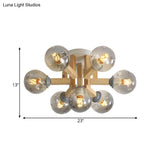 Postmodern Starburst Semi Mount 7-Light Bedroom Flush Ceiling Light With Smoke Grey Glass Shade