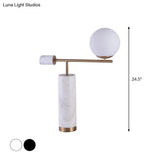 Postmodern Table Stand Light With Black/White Lever Marble Base And Milk Glass Shade - 1 Bulb Night