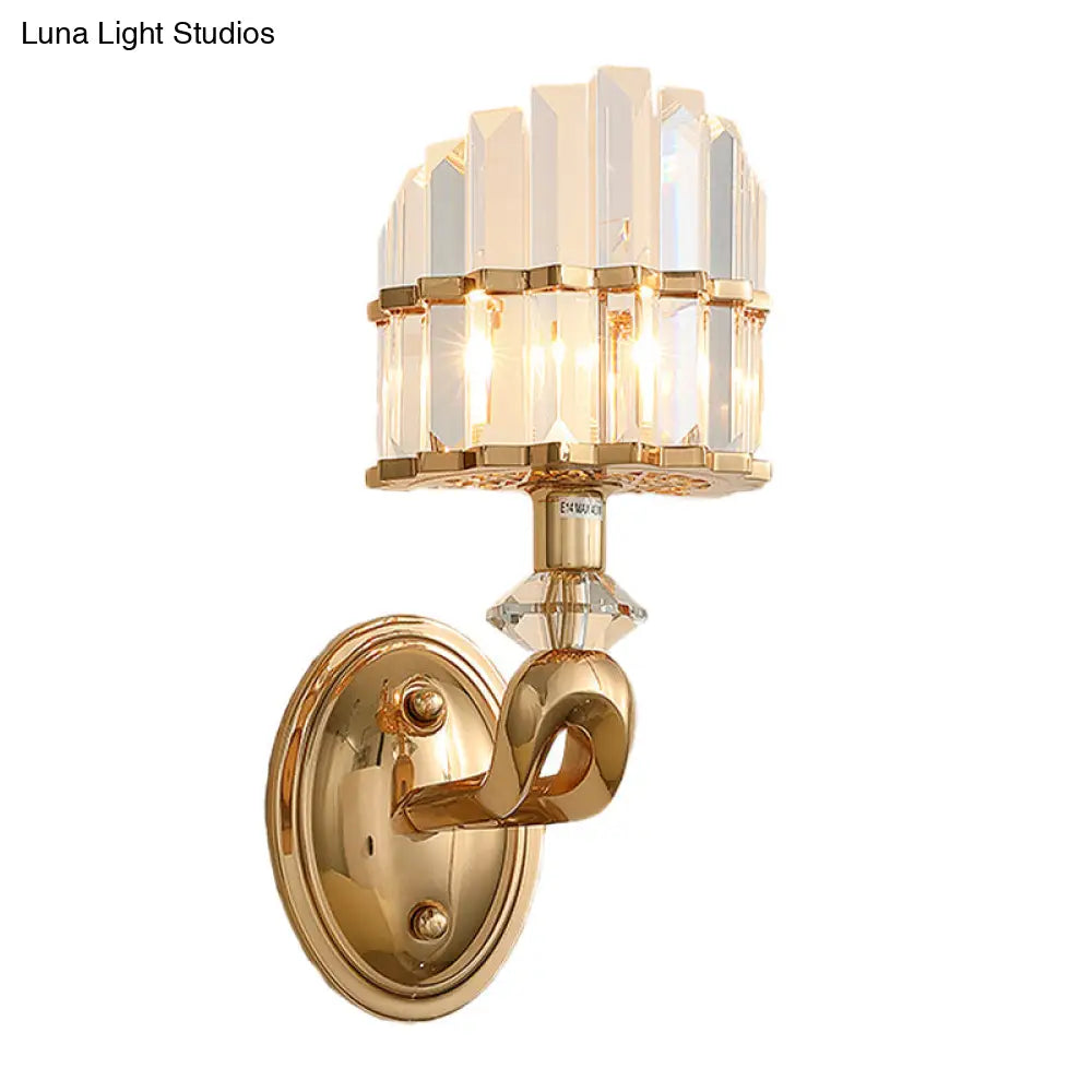 Postmodern Tri-Sided Crystal Rod Wall Light In Gold - Half-Shade 1 Head Mounted Lamp