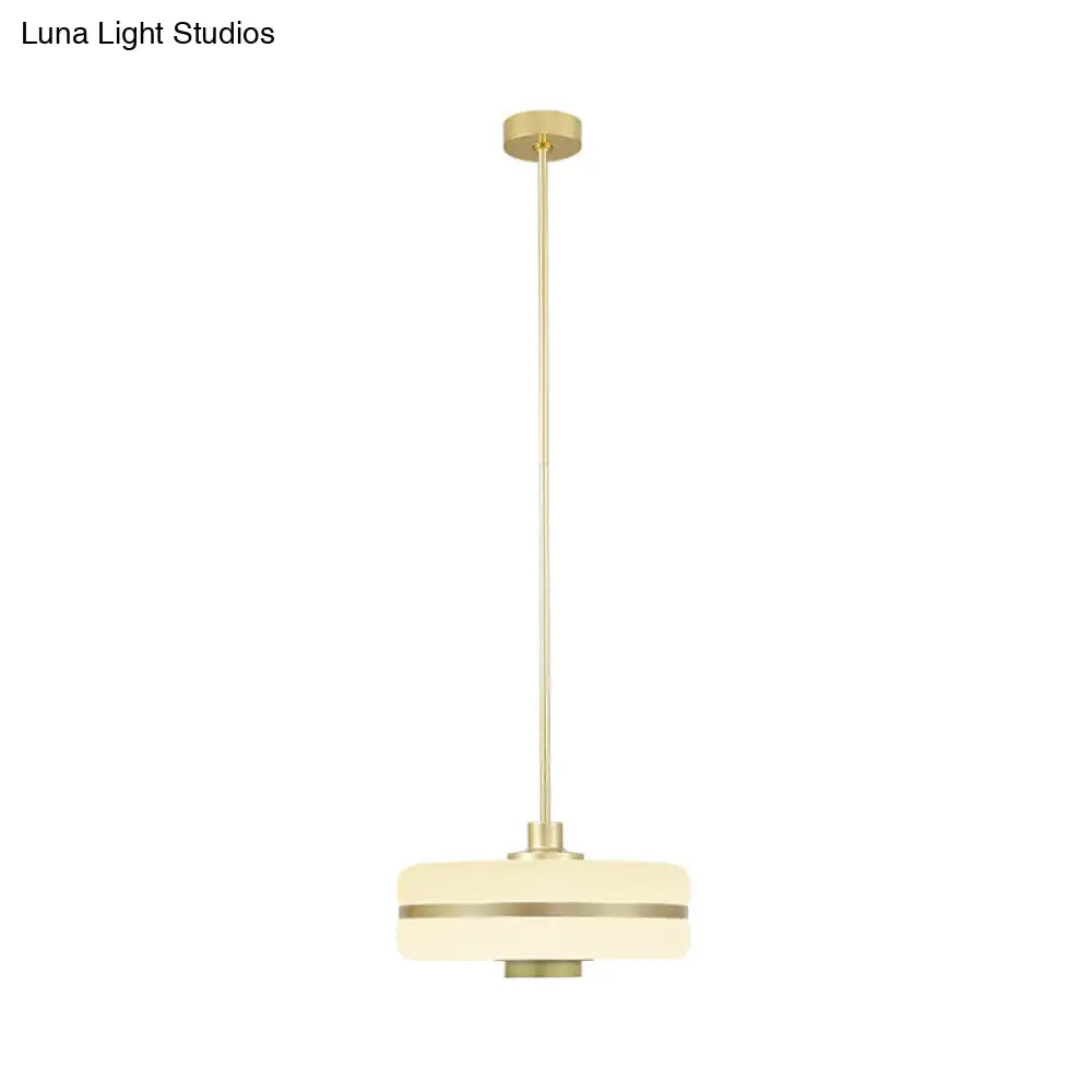 Postmodern White Glass Drum Pendant Light Fixture - 1 Bedroom Ceiling Hanging