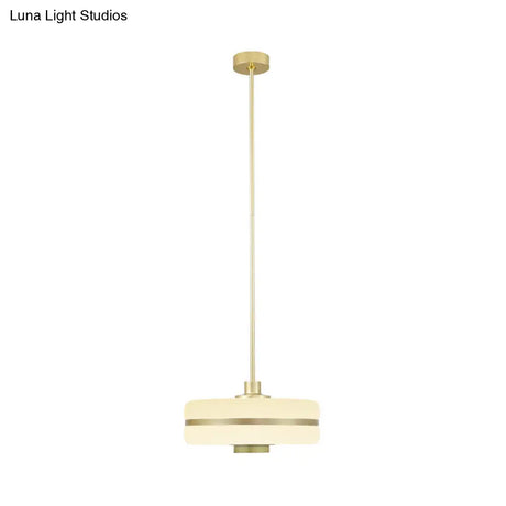 Postmodern White Glass Drum Pendant Light Fixture - 1 Bedroom Ceiling Hanging