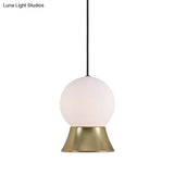 Postmodern White Glass Globe Pendant Light With Gold/Black Metal Shade