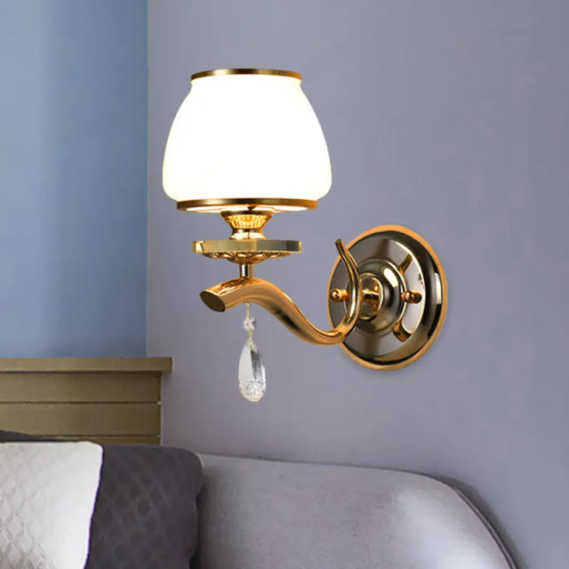 Postmodern White Glass Wall Sconce With Crystal Drop 1 /