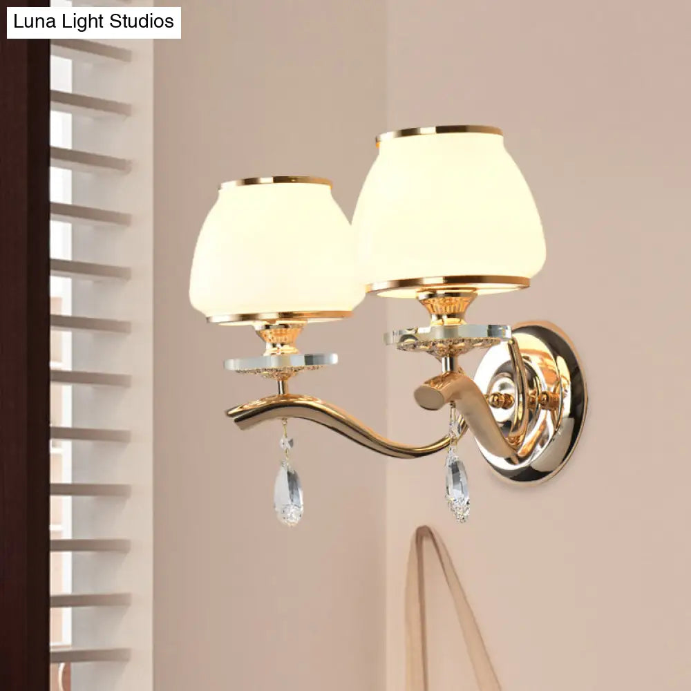 Postmodern White Glass Wall Sconce With Crystal Drop