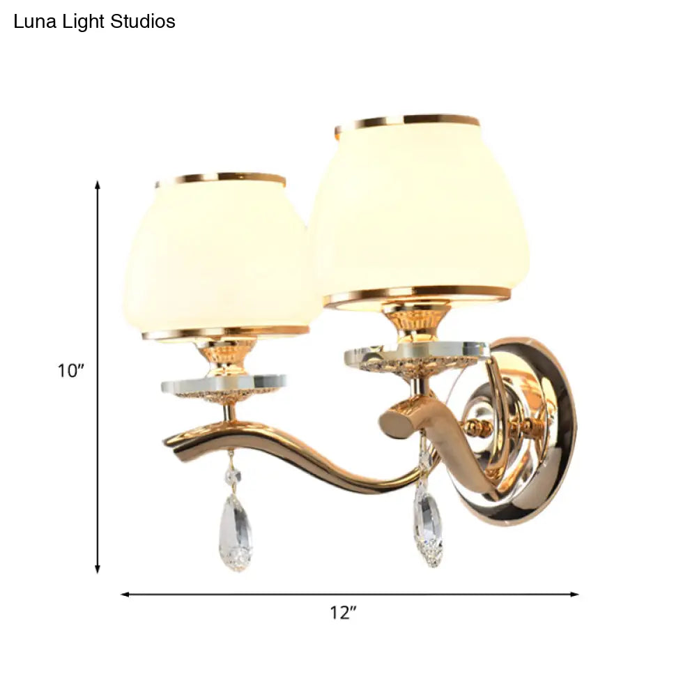 Postmodern White Glass Wall Sconce With Crystal Drop