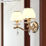 Postmodern White Glass Wall Sconce With Crystal Drop