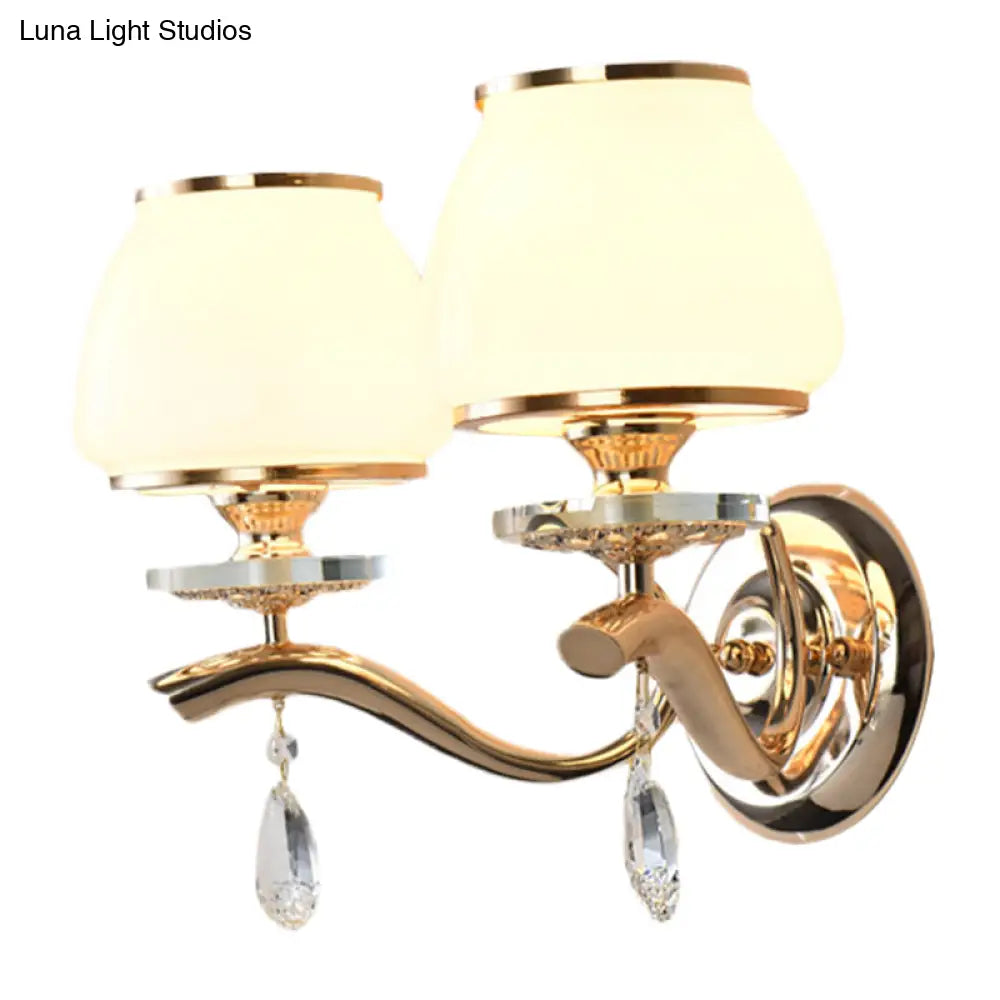 Postmodern White Glass Wall Sconce With Crystal Drop