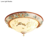 Printed Glass Flush Mount Ceiling Lighting With Handmade Rose Edge - American Flower Design
