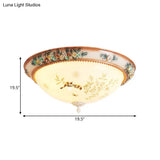 Printed Glass Flush Mount Ceiling Lighting With Handmade Rose Edge - American Flower Design