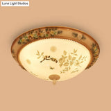 Printed Glass Flush Mount Ceiling Lighting With Handmade Rose Edge - American Flower Design