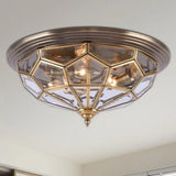 Prism Bedroom Flush Mount Light Clear Beveled Glass Brass Finish 14’/18’ 2/3 Bulbs / 18’