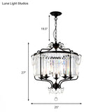 Prismatic Crystal Chandelier Light - Antique Black/Gold Hanging Ceiling For Dining Room