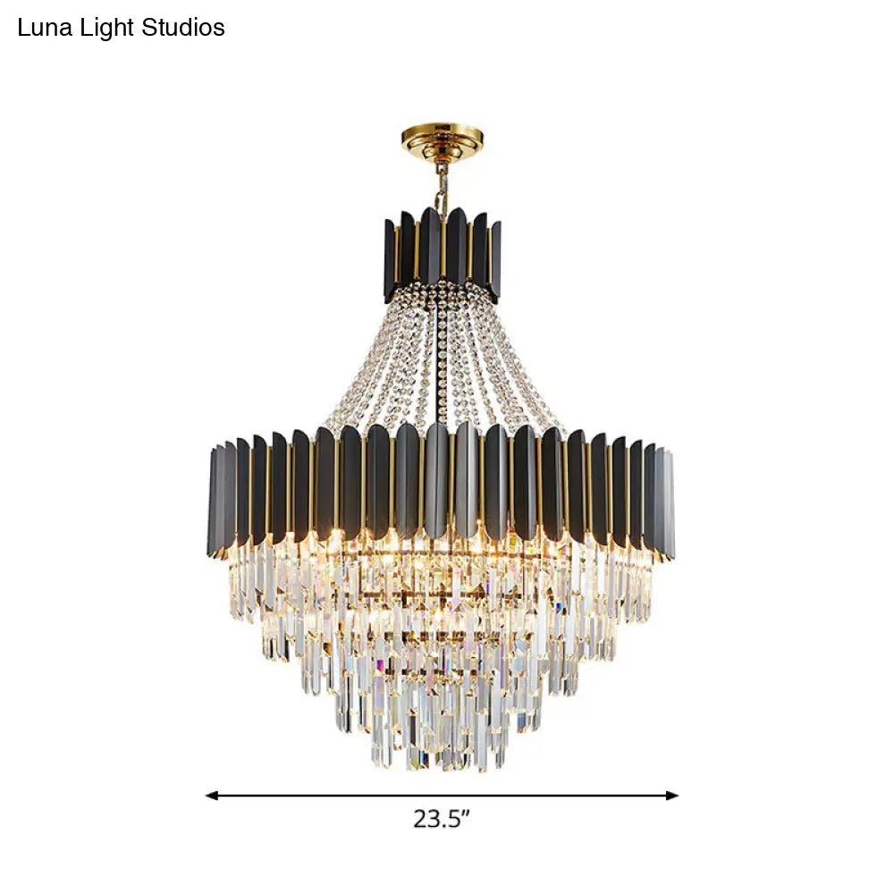 Prismatic Crystal Chandelier: Modern 11-Light Black Pendant For Dining Room Ceiling