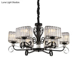 Prismatic Crystal Chandelier Suspension Lamp - Nordic Trapezoid Design | Black 3/6-Head