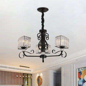 Prismatic Crystal Chandelier Suspension Lamp - Nordic Trapezoid Design | Black 3/6-Head 3 /