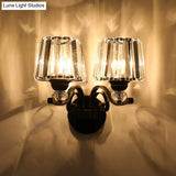 Prismatic Crystal Cone Wall Lamp: 1/2-Bulb Traditional Light For Living Room In Black