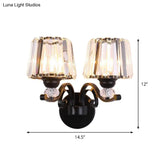 Prismatic Crystal Cone Wall Lamp: 1/2-Bulb Traditional Light For Living Room In Black