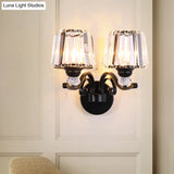 Prismatic Crystal Cone Wall Lamp: 1/2-Bulb Traditional Light For Living Room In Black