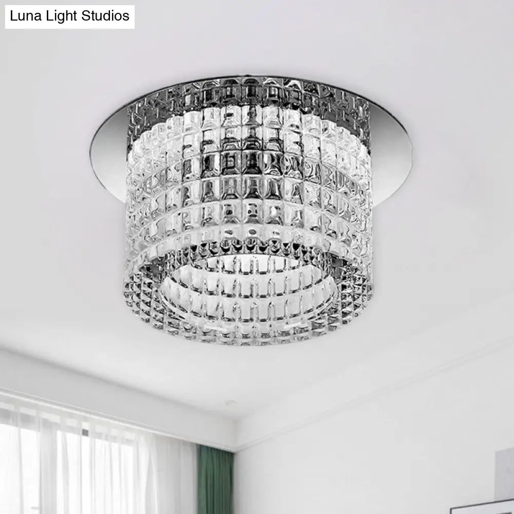 Prismatic Crystal Cylinder Ceiling Lamp - Modern Led Flush Mount Lighting In Warm/White Light