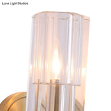 Prismatic Crystal Cylinder Wall Sconce Light - Postmodern 2 Lights Brass Up And Down Mount