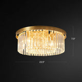 Prismatic Crystal Drum Flushmount Brass Ceiling Light For Living Room / 23.5’
