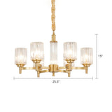 Prismatic Crystal Glass Brass Chandelier: Minimalistic Cylindrical Suspension Light For Restaurants