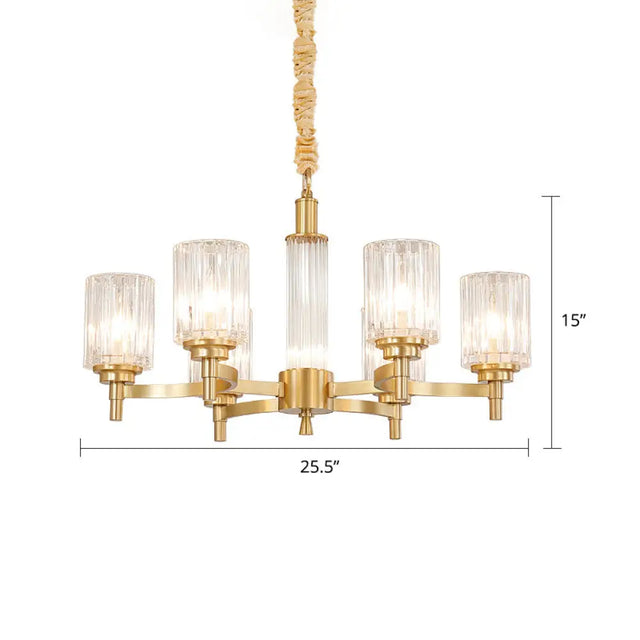 Prismatic Crystal Glass Brass Chandelier: Minimalistic Cylindrical Suspension Light For Restaurants