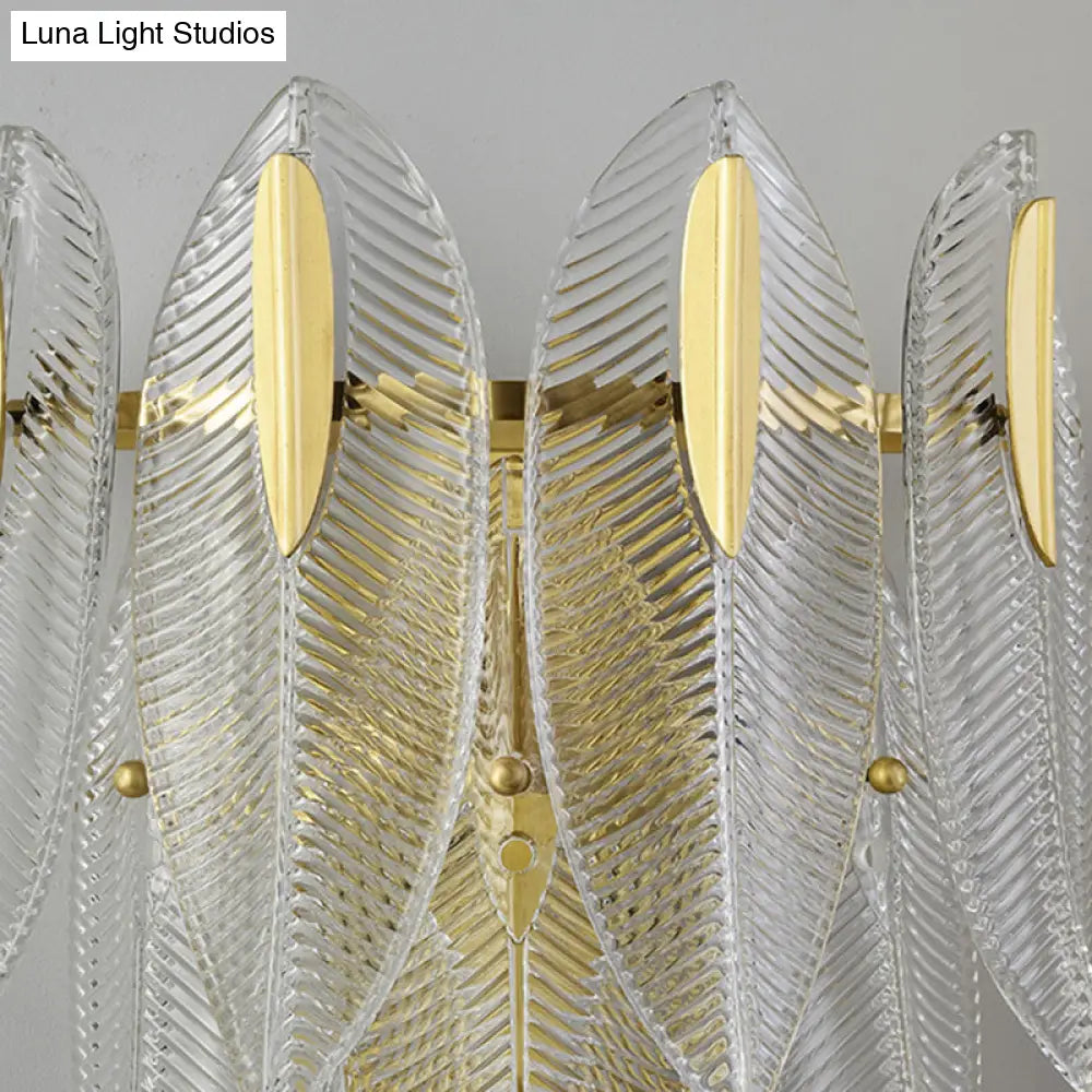 Prismatic Crystal Leaf Wall Sconce - Minimalist Gold Light Fixture (2 Lights)