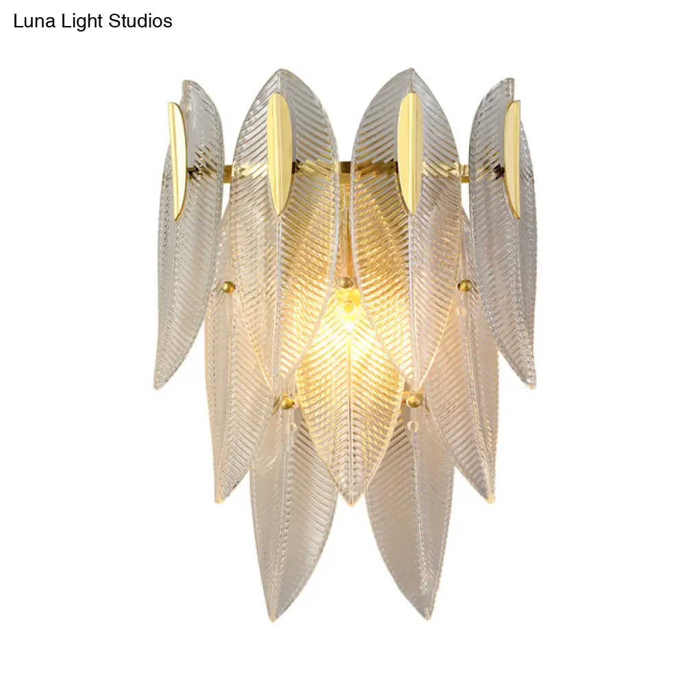Prismatic Crystal Leaf Wall Sconce - Minimalist Gold Light Fixture (2 Lights)