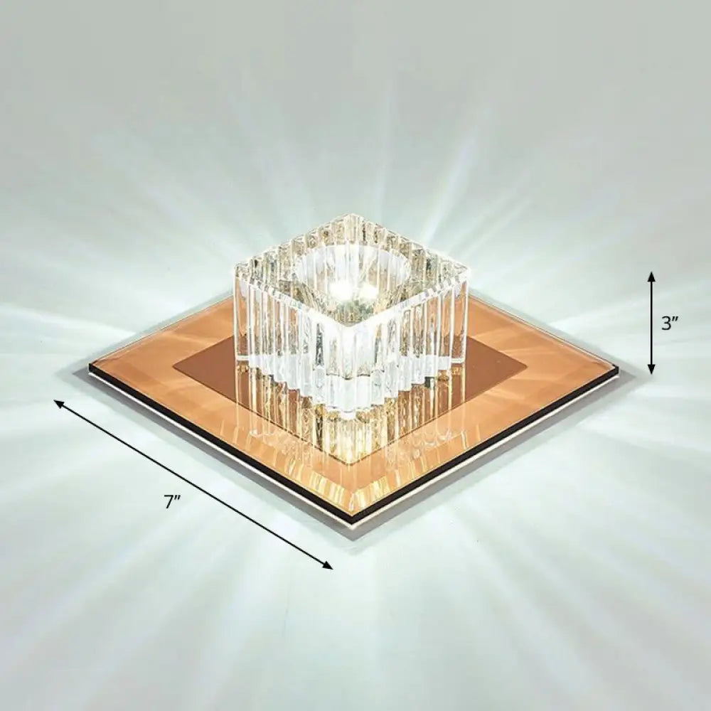 Prismatic Crystal Led Flush Mount Fixture For Square Corridors Tan / White