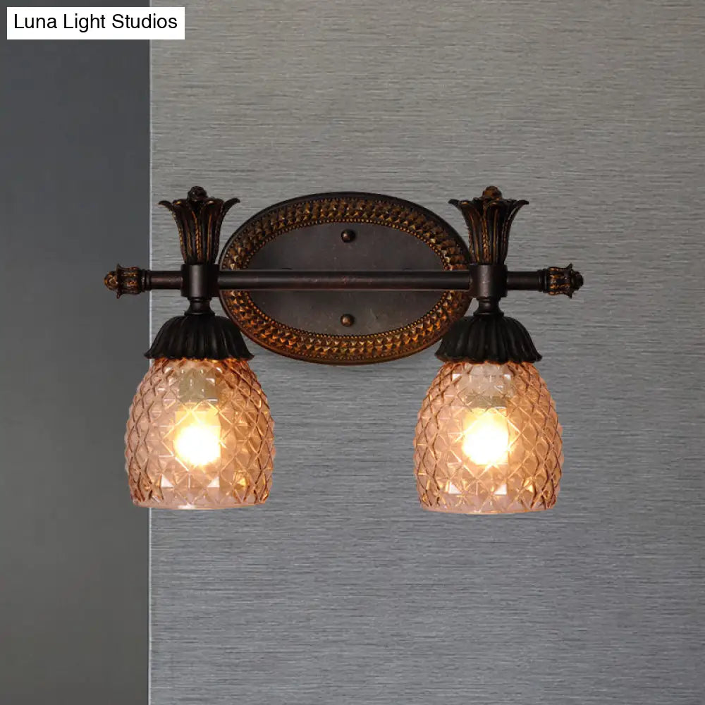 Prismatic Glass Bathroom Vanity Mirror Light - Traditional Rust Finish Pineapple-Inspired Design