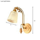 Prismatic Glass Cone Sconce Lamp - Brass Wall Lighting Fixture With Curved Arm
