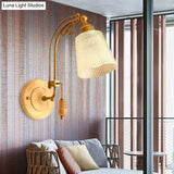 Prismatic Glass Cone Sconce Lamp - Brass Wall Lighting Fixture With Curved Arm