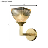 Prismatic Glass Torch Sconce Light - Modernist Wall Lamp With Gold Arm