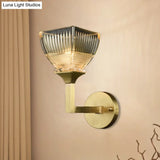 Prismatic Glass Torch Sconce Light - Modernist Wall Lamp With Gold Arm
