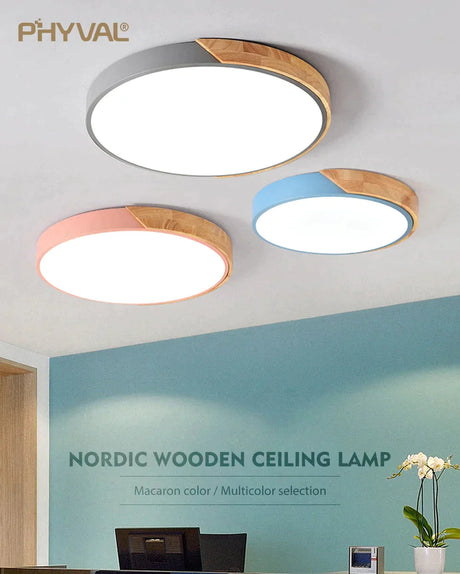 Nordic Wooden Ceiling Lamp Dimmable Led Lights Round 30-60 Size Diameter Ultra-Thin 5 Cm High 7