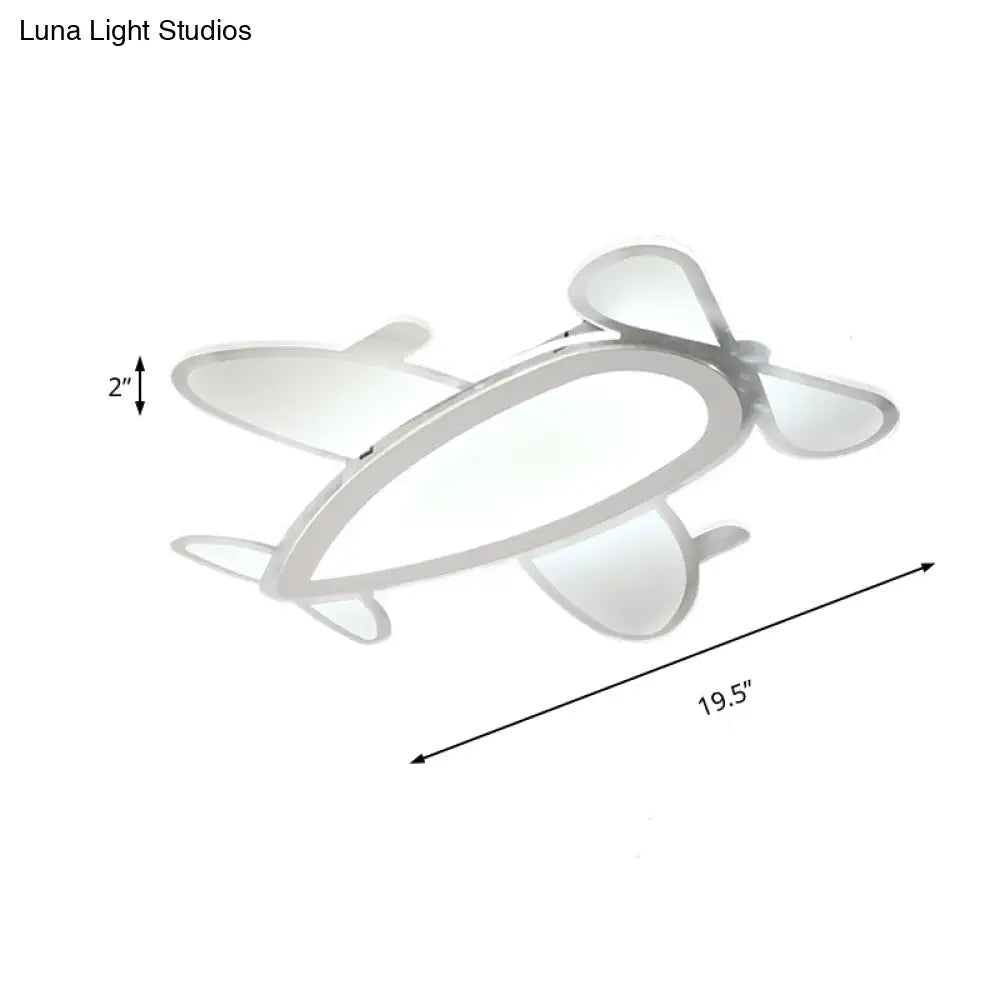 Propeller Plane Cartoon Ceiling Light - Acrylic Flush Mount In White Finish