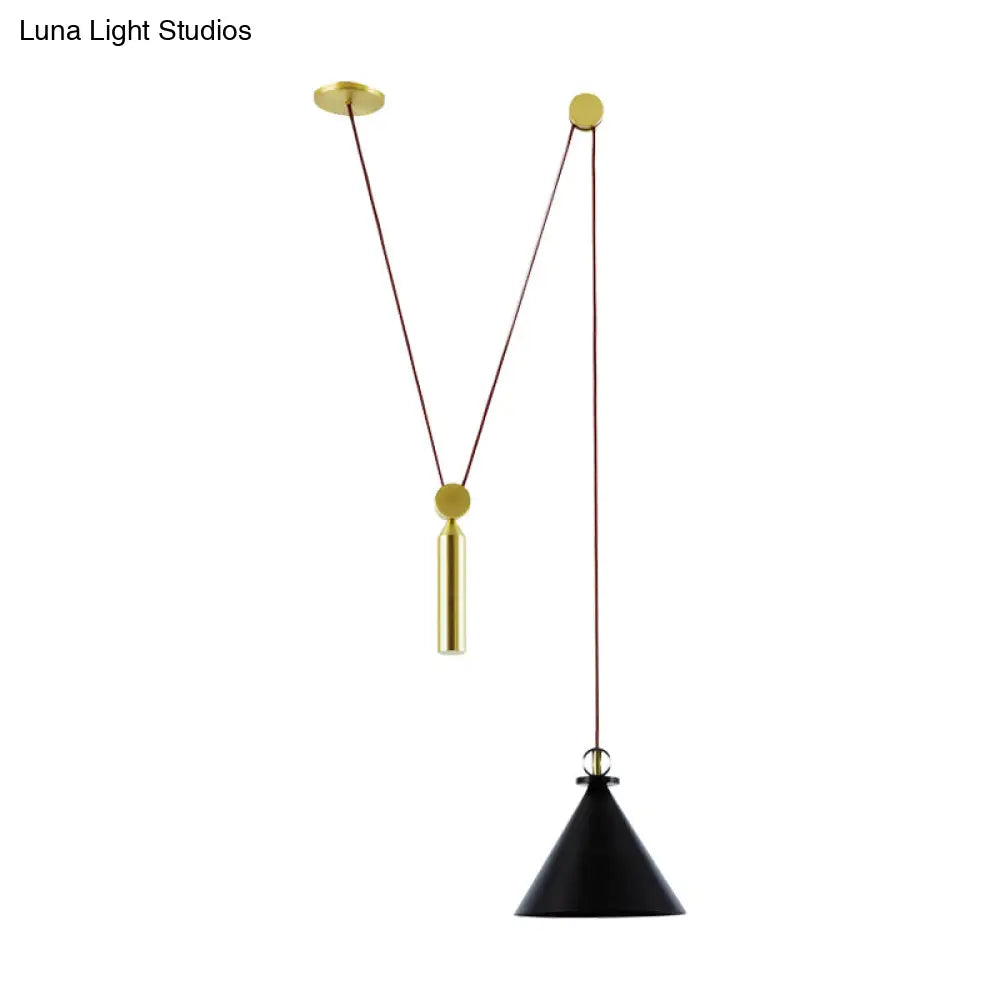 Pulley Pendant Lamp With Adjustable Height Modern Single Light Hanging Fixture For Kitchen Hallway