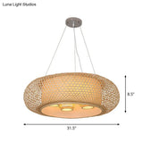 Pumpkin Bamboo Ceiling Light Fixture - South-East Asian Design 4 Bulbs Wood Chandelier