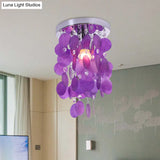 Purple Waterfall Flushmount: Modern Shell Ceiling Lamp With 1 Bulb