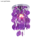 Purple Waterfall Flushmount: Modern Shell Ceiling Lamp With 1 Bulb