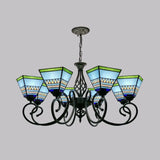 Pyramid Stained Art Glass Chandelier - Antique Style Ceiling Lighting For Restaurants 8 / Blue