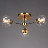Radial Flush Mount Black And Brass Ceiling Light With Glass Ball Shade 3 / Clear