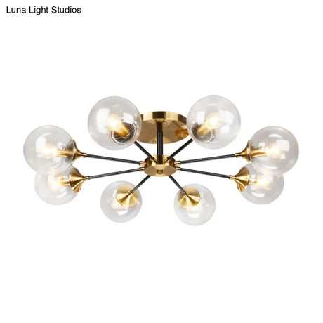 Radial Flush Mount Black And Brass Ceiling Light With Glass Ball Shade