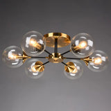 Radial Flush Mount Black And Brass Ceiling Light With Glass Ball Shade 6 / Clear
